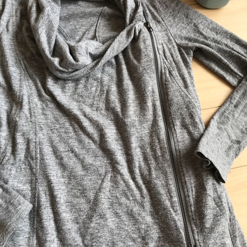 Moto Style Side Zip Soft Flowy Cardigan Drape Neck - image 2